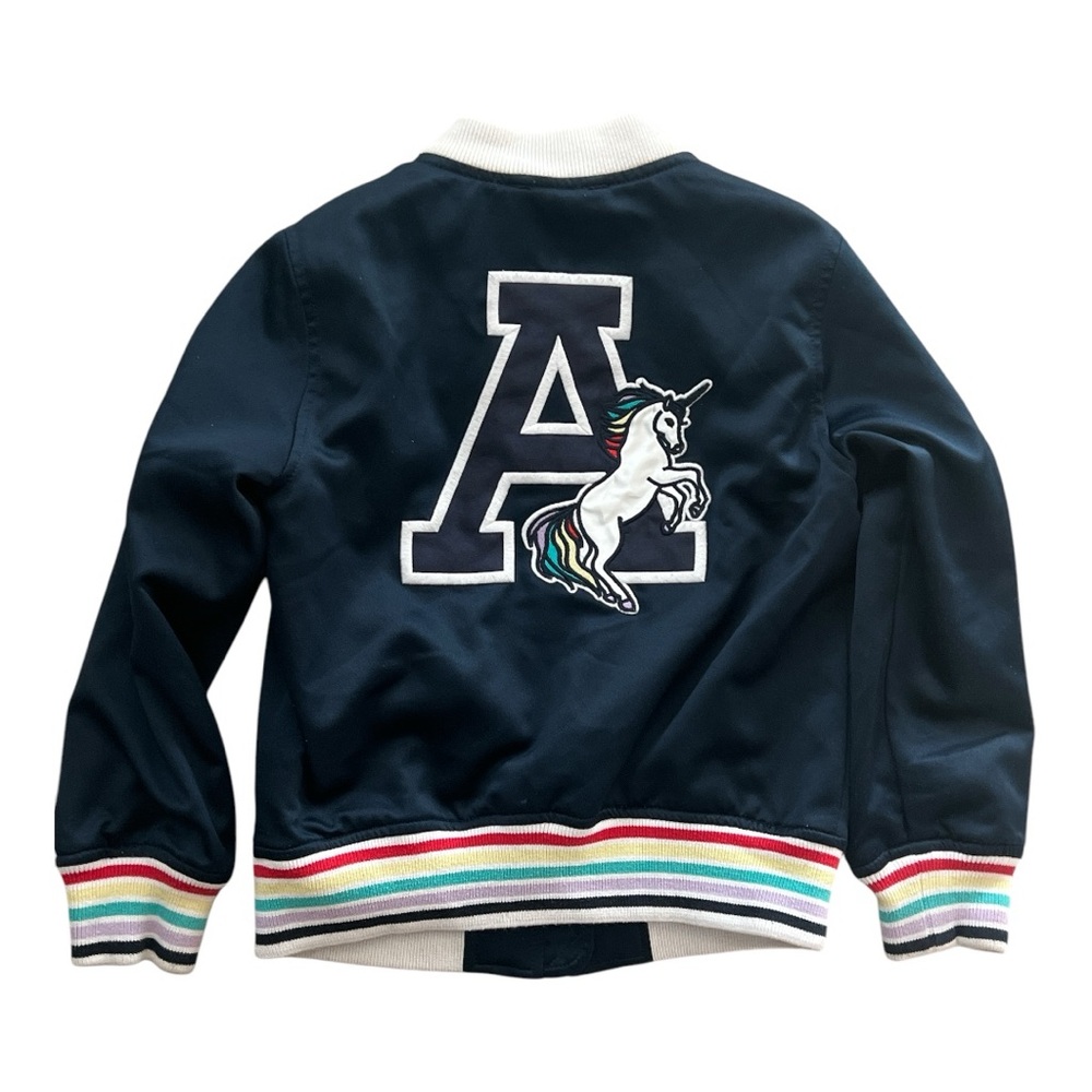 A&F Blue and White Bomber Jacket with Striped Cuffs Size 5/6 - Picture 2 of 5